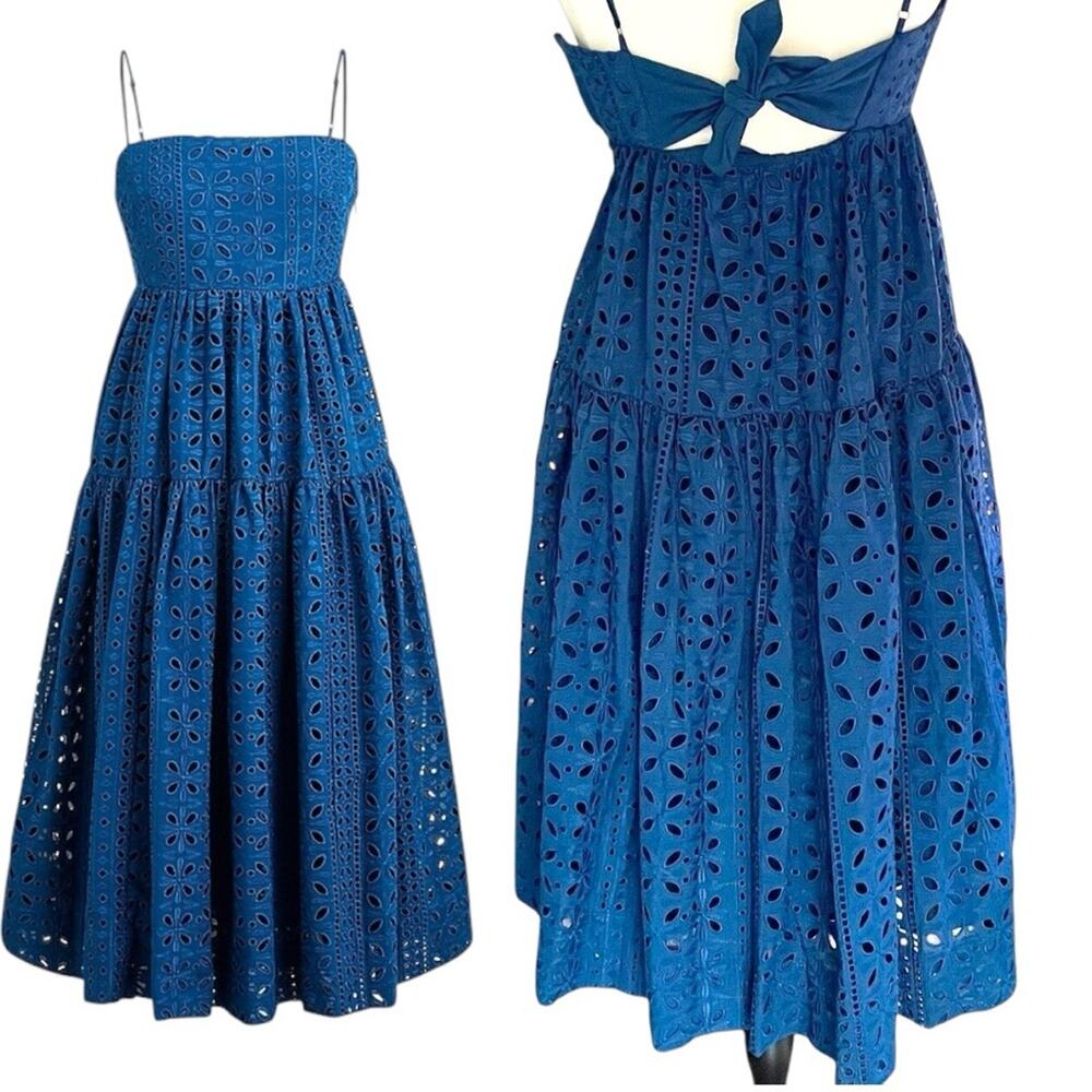 J.Crew NWT Chic blue midi dress with eyelet stylish back tie detail Size 16